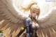 Anime girl with angel wings holding a sword in her hand.